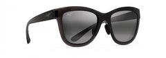 This square Maui Jim sunglass comes in a super lightweight acetate grey frame with neutral grey lenses. Side angle view.