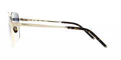 Square Mulberry sunglass is a shiny gold metal frame with a blue gradient lens. Left full view.