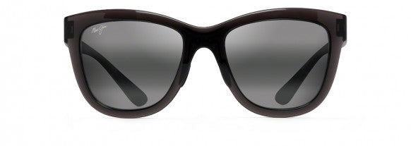 This square Maui Jim sunglass comes in a super lightweight acetate grey frame with neutral grey lenses. Front view.
