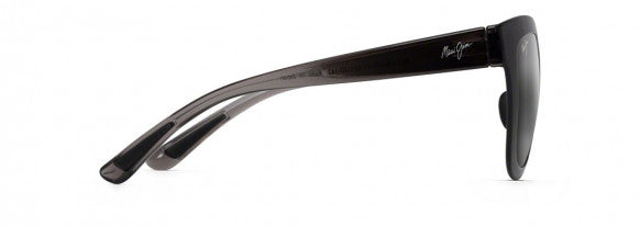 This square Maui Jim sunglass comes in a super lightweight acetate grey frame with neutral grey lenses. Right view.