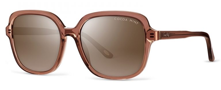 Soft square Cocoa Mint sunglass comes in a warm brown crystal acetate frame with brown lenses. 