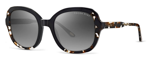 Soft square Cocoa Mint sunglass available in an iconic black with gold infused marble laminated along the eye rims and temples.