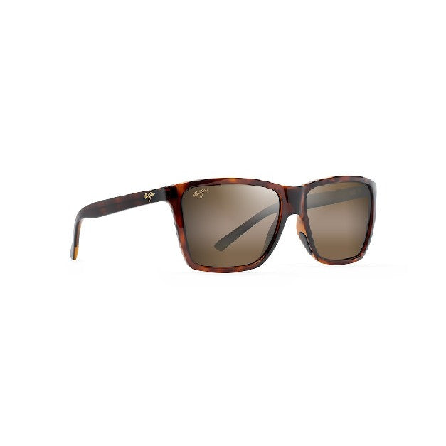 This square Maui Jim sunglass comes in a tortoise frame with hcl bronze super thin glass lenses. Right angled view.