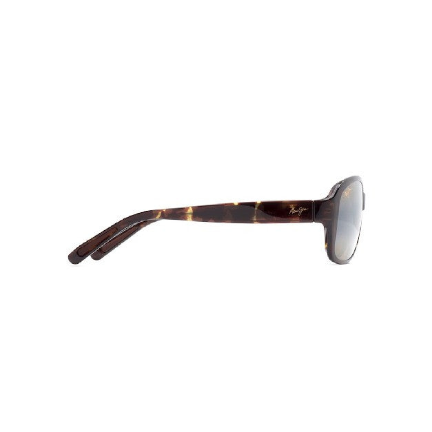 This round Maui Jim sunglass comes in a olive tortoise frame with hcl bronze lenses. Side view.