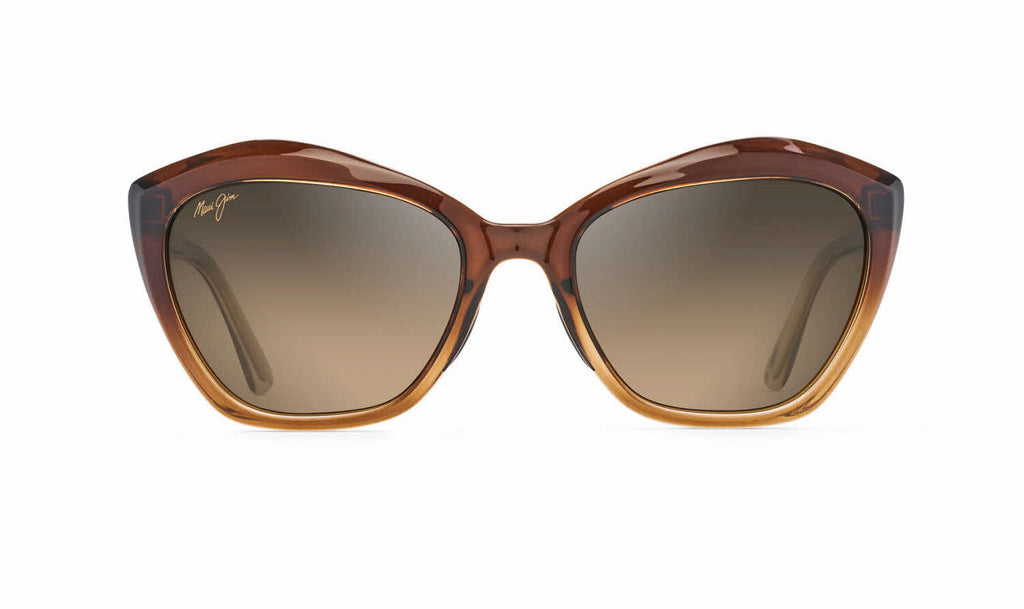 This subtle cat eye Maui Jim sunglass comes in a chocolate fade frame with hcl bronze super thin glass lenses. Front view.