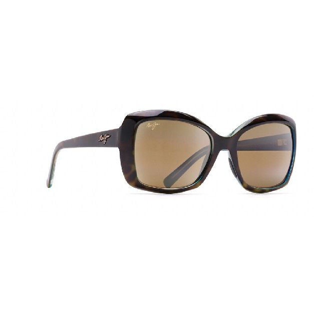 This butterfly Maui Jim sunglass comes in a tortoise with peacock frame with hcl bronze lenses. Right side view.