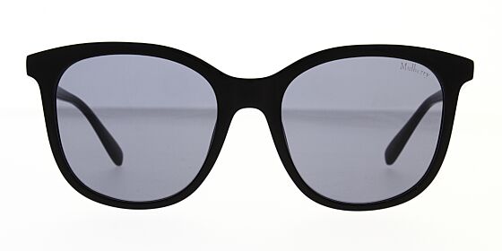 Square Mulberry sunglass is a shiny black acetate frame with a grey lens. Front view.