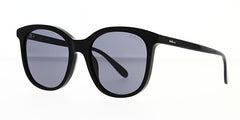 Square Mulberry sunglass is a shiny black acetate frame with a grey lens. Left angled view.